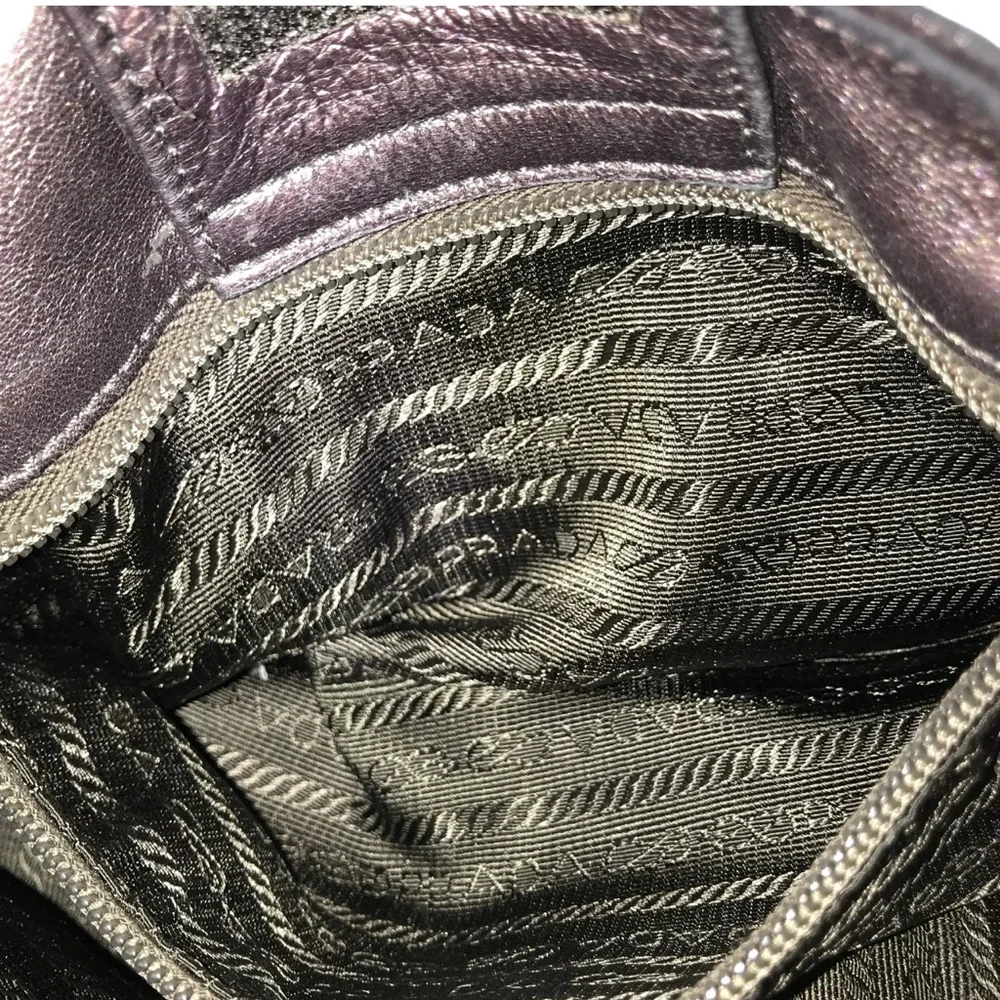 Auth Prada Rare 1998 Asymmetric Mordore mini Hobo Bag Leather metallic purple